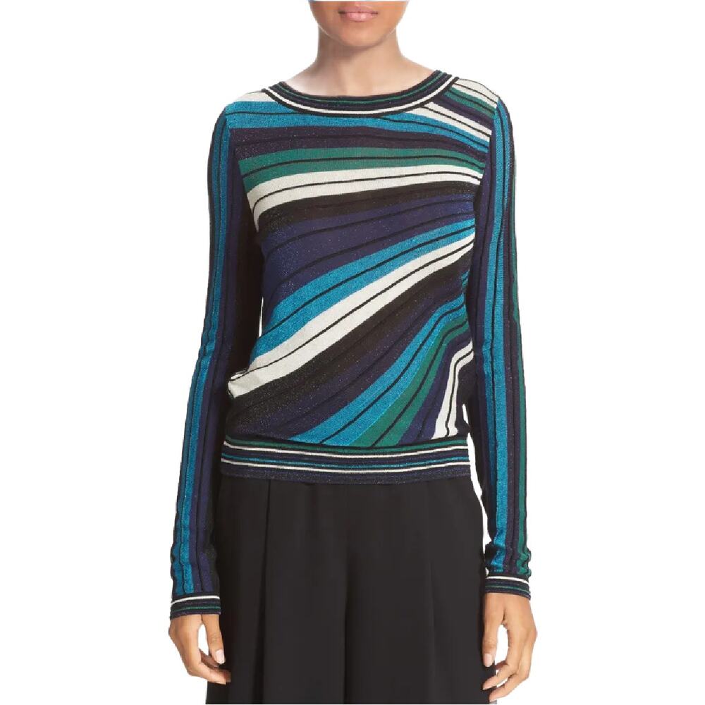 DIANE von FURSTENBERG Joletta Sparkle Stripe Metallic Knit Sweater Small